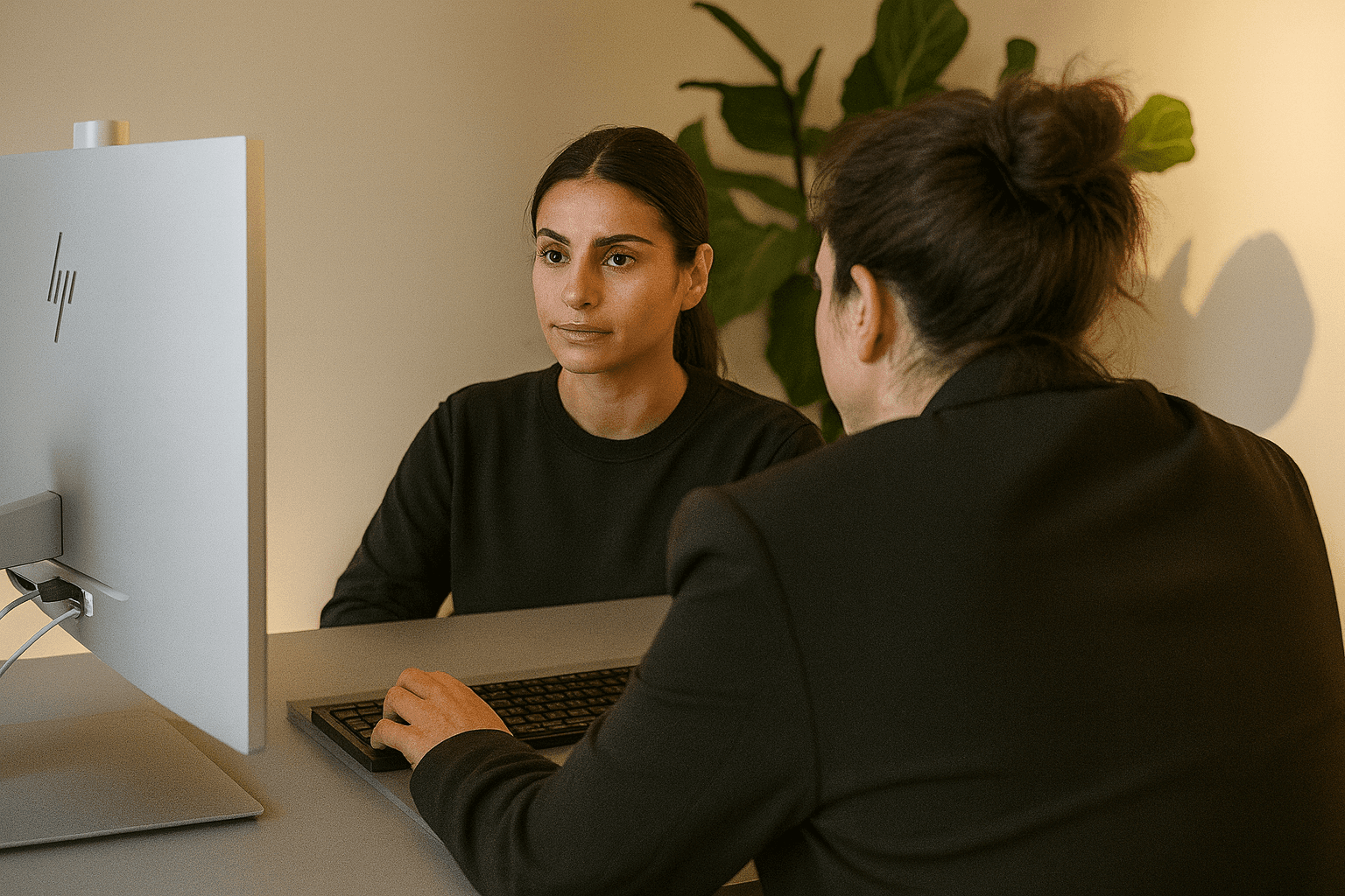 A person looking at a computer screen